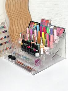 Kotak Penyimpanan Alat Seni Kuku Transparan 3/5 Tingkat, Rak Organizer Makeup Berlapis untuk Kuteks, Pajangan Palet Eyeshadow, Rak Rias - Clear - View 2