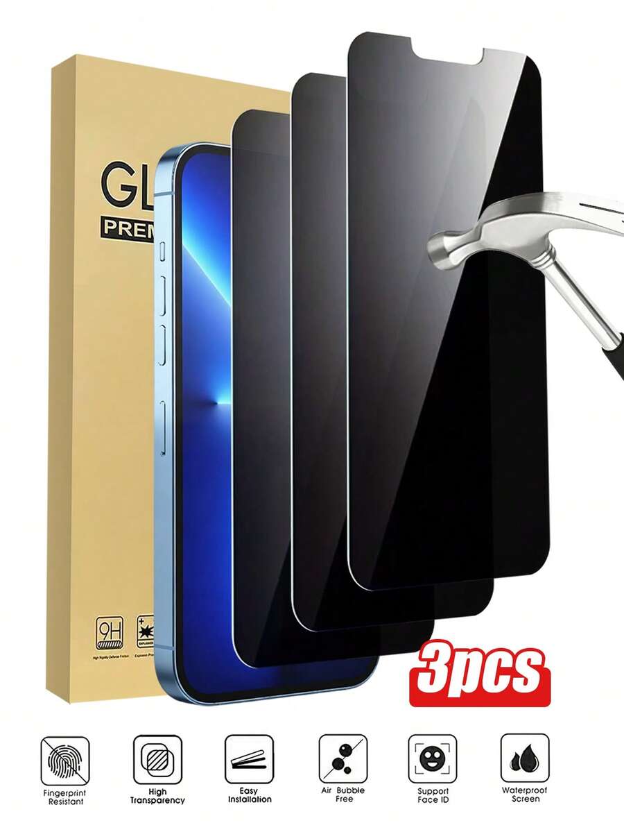 Bộ 3 miếng dán màn hình cường lực chống nhìn trộm, độ cứng cao, chống trầy xước, chống rơi vỡ, bảo vệ quyền riêng tư màn hình, chống thấm nước, chống bám vân tay, tương thích với iPhone 17E 17 Pro Max/17 Pro/17 Air/17/16 Pro Max/16 Pro/16 Plus/16/15 Pro Max/15 Pro/15 Plus/15/14/13/12 và các dòng máy khác.