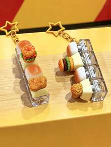 1Pc Chicken Leg Bread-Shaped Keycap Pressure Release Clicker Keychain, Cartoonish Cute Bread And Burger Mechanical Keyboard Buttons, Decompression-Style Fingertip Pendant - 彩色 - 查看 2