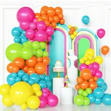 125pcs Tropical Balloon Arch Kit, Summer Balloons,4 Sizes Orange And Yellow Hot Pink Green Rainbow Latex Balloons For Birthday Summer Pool Hawaiian Party Decorations - View 1
