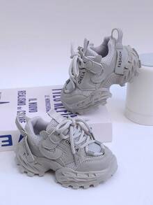 Fashionable, Comfortable, Versatile, Lightweight Children's Sports Shoes, Anti-Slip & Durable, Campus Style, Solid Color Sports Design, Molded Insole, Stable Fit, Suitable For Daily Wear - Grey - View 5