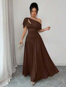 abyoxi Vestido ajustado y acampanado con pliegues en la cintura en color marrón, elegante y de moda, adecuado para fiestas, citas, vacaciones, bodas, ocasiones formales, banquetes, Día del Maestro, Día de la Madre, ceremonias de graduación, vestido largo elástico y ajustado para primavera y verano - Marrón - Ver 11