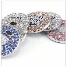 Crystal Rhinestone Diamond Decor Car One-Touch Start Button Protective Sticker, Interior Button Sticker - One-piece Start Button Protective Cover - View 3