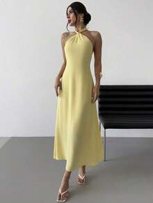 MEXFirerie Vestido suelto sin mangas y con espalda descubierta de color marrón, elegante y casual, adecuado para vacaciones, playa y atuendo de veranoMEX T1VT - Amarillo claro - Ver 12
