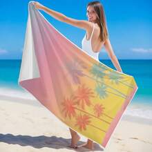 1pc Ombre Palm Tree Print Beach Blanket, Super Absorbent Microfiber Swimming Pool Towel For Travel, Vacation, Bathing - Multicolor - View 7