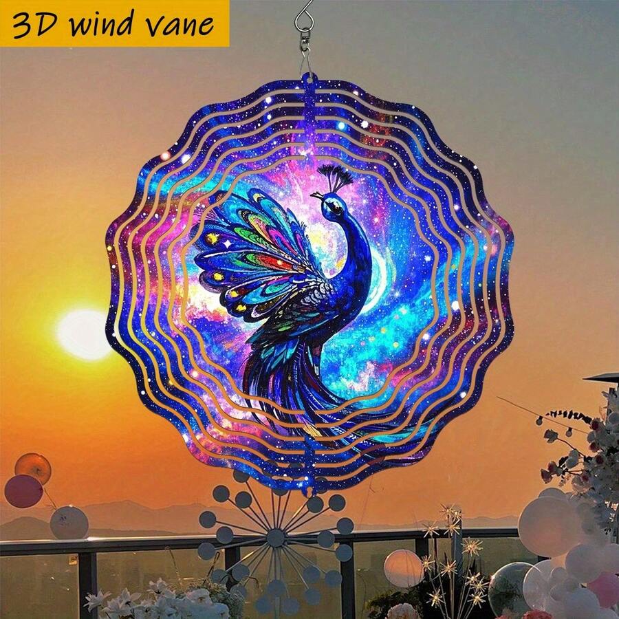 1pc 3D "Peacock Dancing In Colorful Universe" Rotating Wall Decor, 10in*10in With Swivel Hook, 360° DIY Creative Wind Spinner, Suitable For Mother's Day, Father's Day, Women
