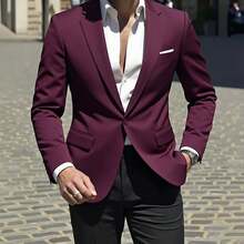 Men's Wedding Groomsman Business Casual Single-Button Suit Jacket - Redwood - View 3