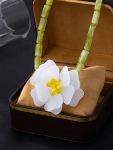 1件誇張風格白色花朵手工串珠女款個性化吊墜花卉派對項鍊，四季皆宜休閒優雅仿真花項鍊 - 白色 - 查看 6