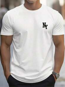 1 Men's White NY Print T-Shirt, Graphic Tee, Summer T-Shirt, Unisex Casual Crew Neck T-Shirt, Plus Size 5XL For Men, 220 G/M² Lightweight Knit Fabric, Machine Washable, Suitable For Spring/Summer/Autumn, Christmas, Thanksgiving, Valentine's Day - 白色 - 查看 1