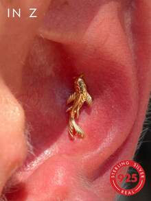 1 pièce Clou d'oreille plat en forme de carpe en argent sterling 925 Boucle d'oreille délicate et petite Boucle d'oreille empilable Boucle d'oreille carpe Bijoux en argent sterling 925 Convient pour le port quotidien des femmes Vendu individuellement (pas une paire) - Multicolore - Voir 1