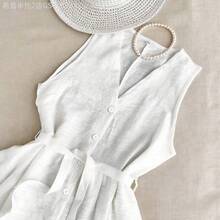 Soqi Women's Clothing  Vestido mini de mujer con cuello en V sin mangas, cintura con lazo y dobladillo con volantes, adecuado para primavera, verano, otoño e invierno, apropiado para citas, casual elegante, ir al trabajo, vestido de resort para mujer, atuendo de oficina, versátil, de moda, uso casual diario, elegante para playa/ - Rosa - Ver 5