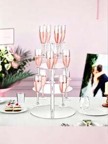 Giá trưng bày dạng tháp hình chữ nhật trong suốt bằng acrylic 2/3 tầng với 32 khe cắm, thích hợp cho các bữa tiệc, đám cưới, trường học và các lễ kỷ niệm. - trong suốt - Xem 1