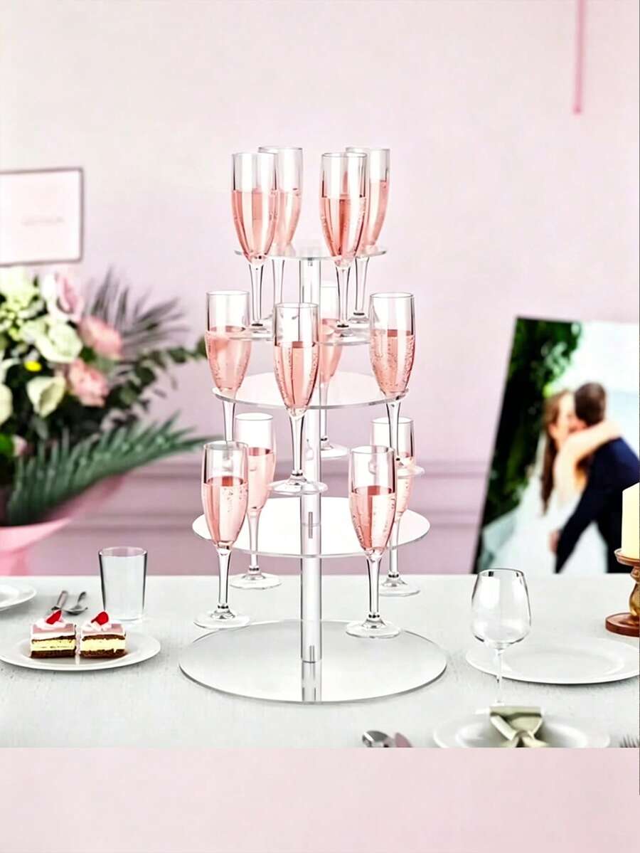 Giá trưng bày dạng tháp hình chữ nhật trong suốt bằng acrylic 2/3 tầng với 32 khe cắm, thích hợp cho các bữa tiệc, đám cưới, trường học và các lễ kỷ niệm. - trong suốt - Xem 1