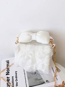Túi đeo chéo dây xích hoa hồng 3D vải tuyn mới, túi mini nơ, túi đi làm phong cách nữ tính - trắng - Xem 6