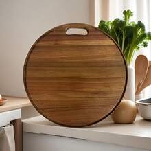 11.8-Inch Acacia Wood Heavy-Duty Round Cutting Board With Handle And Juice Groove, High-Quality Chopping Board For Kitchen Vegetables And Meats, Serving Fruits, Snacks, Cheese, Bread, Coffee, Tea, Halloween, Suitable For Home And Commercial Use - 1PC - View 3