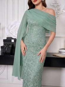 Vestido de manga larga elegante en azul marino - Verde - Ver 7