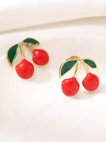 1 Pair Stainless Steel Red Cherry Strawberry Stud Earring, Women Sweet Cute Small Fruit Shaped Stud Earrings Girls Summer Jewelry Accessories Gifts - Fruit Series Earrings - View 9