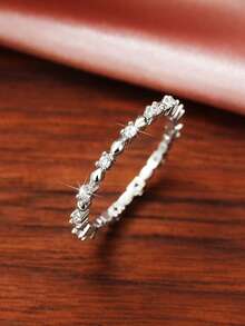 1pc Elegant Cubic Zirconia Ring For Women, Suitable For Wedding, Engagement, Jewelry Gift - Silver - View 3