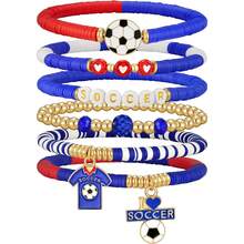2026 World Soccer Cup Stretch Beaded Bracelets Soccer Gifts Football Charm Game Day Fan Bracelets Stackable Sports Jewelry For USA Mexico Canada Argentina Brazil Fans Gifts For Women Men - Yellow - View 1