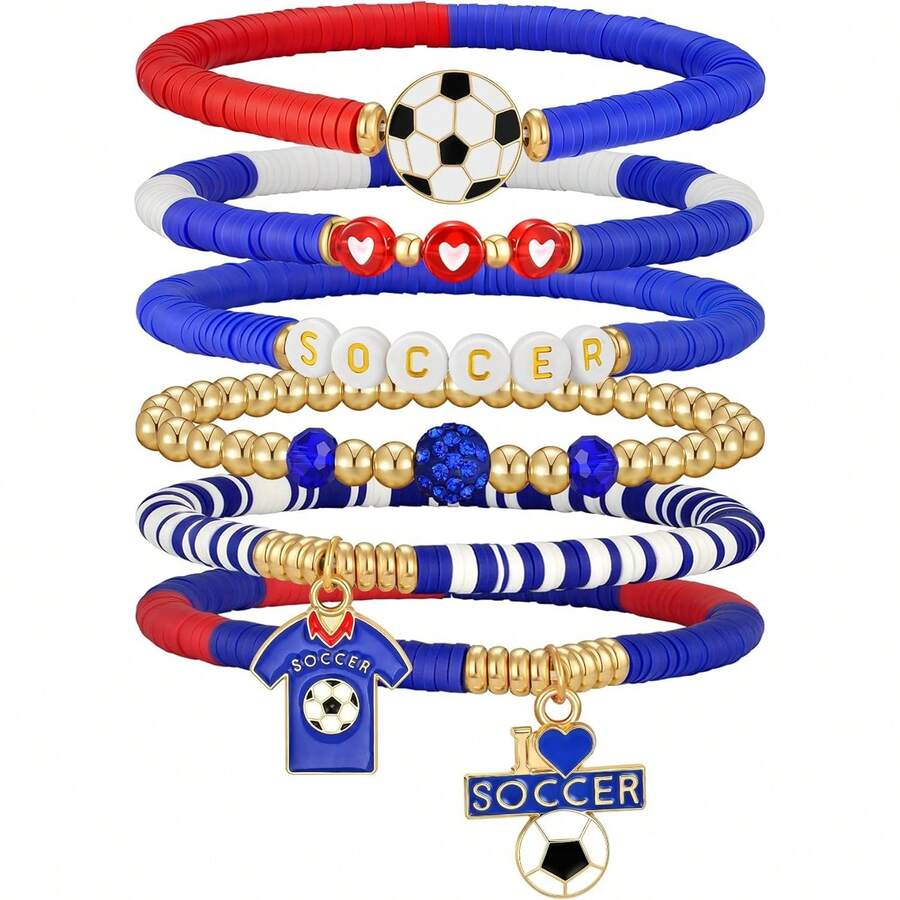 2026 World Soccer Cup Stretch Beaded Bracelets Soccer Gifts Football Charm Game Day Fan Bracelets Stackable Sports Jewelry For USA Mexico Canada Argentina Brazil Fans Gifts For Women Men - Yellow - View 1