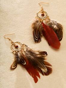 Nocturel 1 Pair Retro Feather Fashion Earrings, Suitable For Daily Outfit - Multicolor - View 4