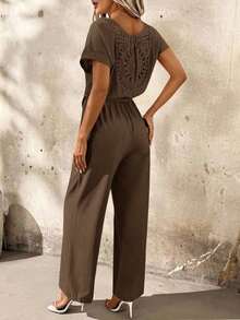 Clasi Pantalones de peto casuales de unicolor y plisados para uso diario de mujer - Café integral - Ver 3