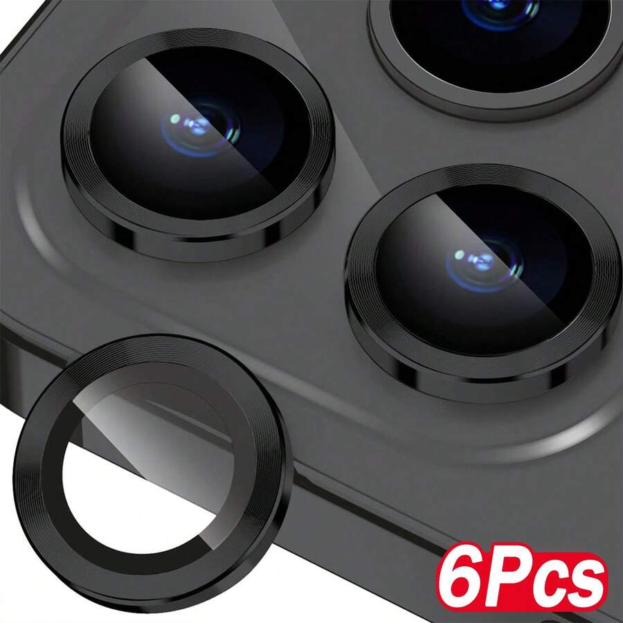 CASECOPS 9H 鋼化玻璃金屬環相機鏡頭保護蓋 - 適用於 iPhone 17/17E/17Air/17Pro/17ProMax/16/16Pro/16Plus/16ProMax/16 14 Pro (6.1") 與 14 Pro Max (6.7"),防刮高清覆蓋與金屬環最大化保護 - 黑色 6入/組 - 6pcs - 查看 1