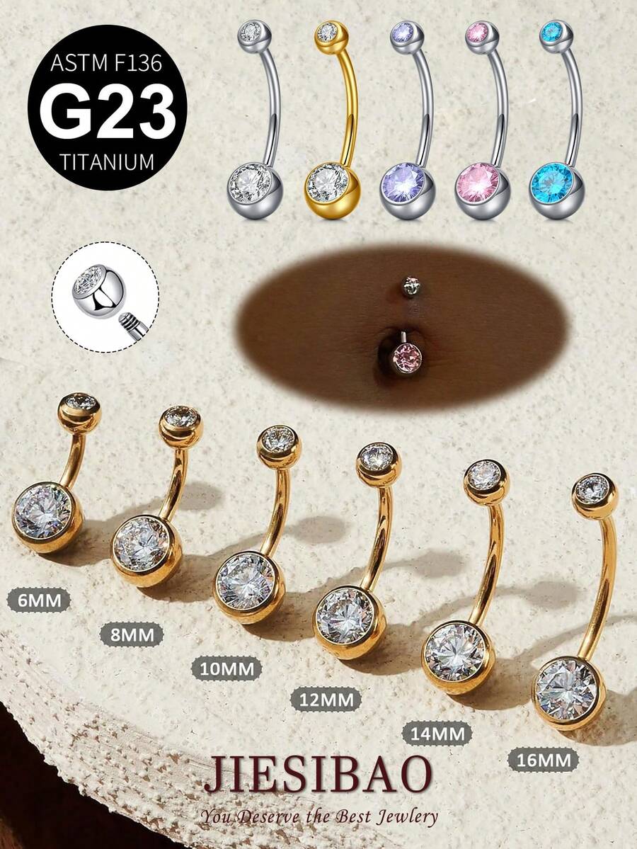 JIESIBAO 14G Titanium Belly Button Rings Colorful Diamond G23 Titanium Internally Threaded Belly Ring 14G Belly Piercings For Women Navel Piercings Jewelry Belly Rings Cute Hypoallergenic Healing Sport Navel Rings For Women For Daily Holiday Gift Glamorous Music Festival Seaside Halloween Christmas Valentine's Day Coachella Beach Summer Vacation - CZ - View 1