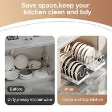 Organizador multifuncional de cocina extraíble para ollas/sartenes, soporte de tapa deslizante, estante de especias y estantes de secado de platos, organizador de cajones, 1 ud. - C-White - Ver 6