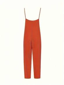 Solid Color Jumpsuit - Orange-red - View 2