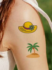 30 hojas de pegatinas de tatuajes temporales lindos para mujeres y hombres, con diseños de helado, sandía, frutas y temas de playa, tatuajes falsos adecuados para decoración corporal en fiestas de verano y vacaciones - Multicolor - Ver 2