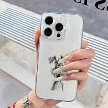 Phone Case: Transparent Case With Minimalist Cartoon Dog Design With Hand-Painted Angel Eye, Anti-Yellowing, Angel Eye Design, Precision Lens Cutouts, Full Body Drop Protection With Scratch Resistance, Skin-Friendly - Clear - View 7