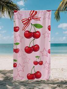 1pc Cherry Pink Children's Beach Towel, Super Soft Microfiber Extra Large Beach Blanket, Super Absorbent Bath Towel, Suitable For Travel, Swimming Pool, Diving, Surfing, Yoga, Camping, Available In Multiple Sizes, Beach Accessory For Beach, Pool, Travel, Camping, Yoga - Multicolor - View 4