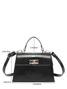 Fashionable Crocodile Embossed PU Glossy Women's Handbag, Gold Twist Lock Design, Detachable Adjustable Shoulder Strap, Suitable For Commuting, Dating, Party And Casual Daily Use Elegant Ladies Bag - Black - View 8