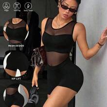 Nana's Women's Clothing Store Slayform Mono sin mangas de malla negro con escote en V y espalda descubierta, adecuado para uso diario casual, correr, yoga, gimnasio, tenis, golf - Negro01 - Ver 3