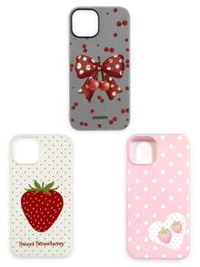 3pcs Cute Cherry Bow Polka Dot Strawberry Heart Print Matte Phone Cases, Including: Black & White Polka Dot Cherry Bow, Milky White Big Strawberry, Pink Polka Dot Strawberry Heart, Coquette Sweet Girl, Korean Ins, Y2K Dopamine, Summer Style, Red Cherry + Brown Bow + White Polka Dot + Strawberry + Heart, Suitable For Young Girls, Mothers Day, Valentines Day, Birthday, Easter, Spring - Multicolor - View 21