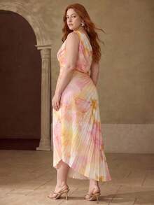 PREMIUM VESTIDO PLISADO CON ESTAMPADO FLORAL PARA MUJER TALLA GRANDE, ROMÁNTICO PARA CITAS, PRIMAVERA/VERANO - Multicolor - Ver 2