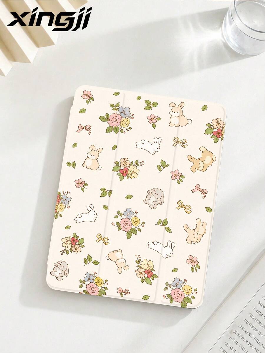 1個可愛兔子與花卉塗鴉多巴胺色調圖案平板保護殼,適用於 iPad 10.2" 10代/ (A16) 11" 11代 2025、Pro 11" 2021/2020、Galaxy Tab A8 10.5" 2022、Matepad 10.4/Tab,內建筆槽、防摔、平板支架、自動休眠/喚醒,送給家人和朋友的最佳禮物 - 彩色 - 查看 1