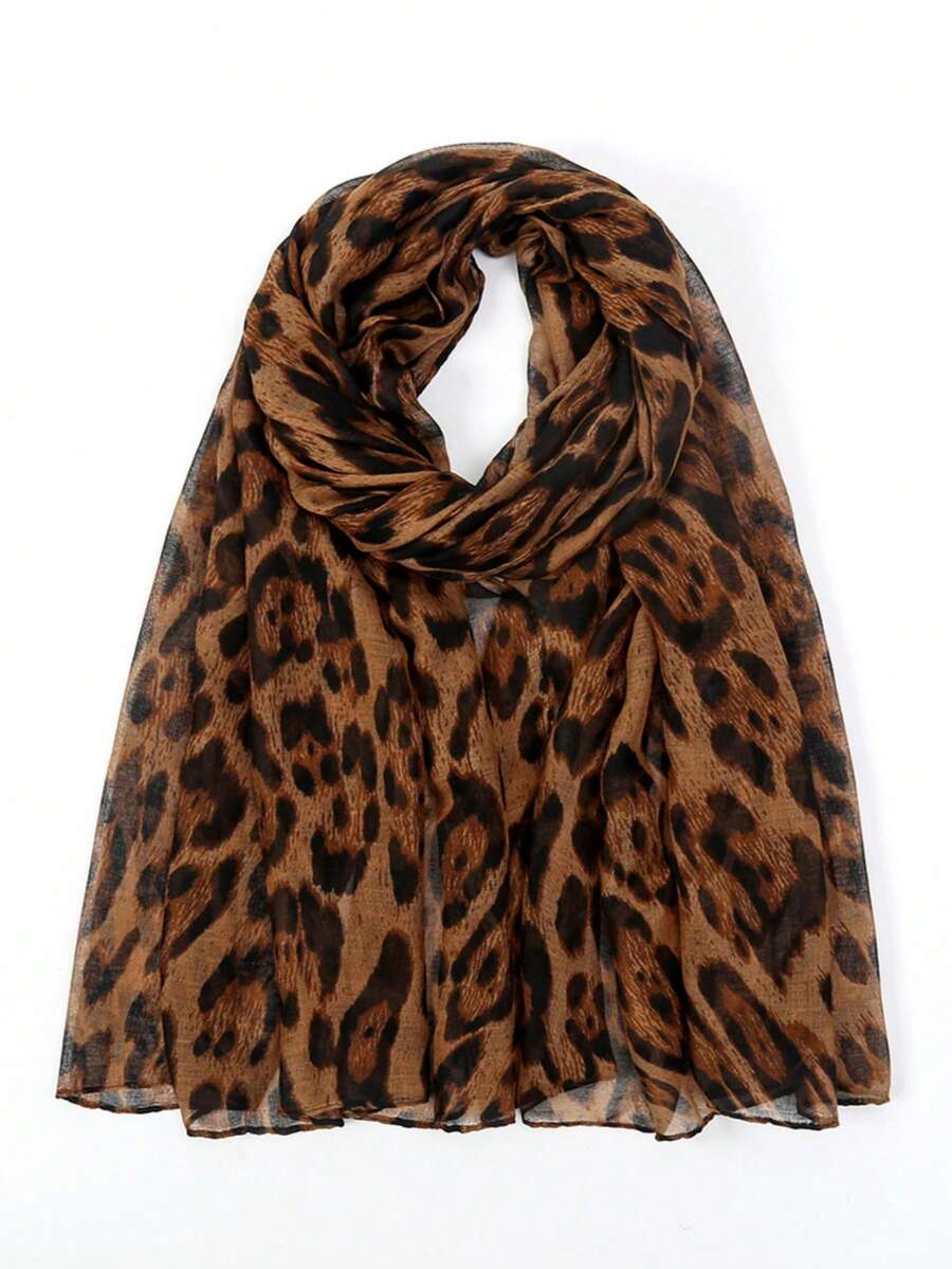 1pc Women's Scarf Bohemian Leopard Print Hijab, Lightweight & Breathable, Suitable For Daily Wear,Travel Essential,Holiday