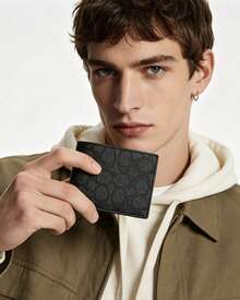 Coach Cartera plegable para identificación, de piel suave, delgada y minimalista, en lona con el logotipo de la marca, con seis ranuras para tarjetas de crédito. - Negro - Ver 6