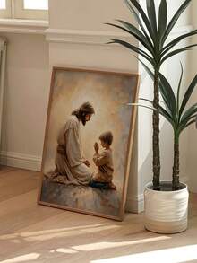 1pc Christian Art - Jesus And Children Praying Wall Art - Religious Bible Painting Art, Jesus And Girl Education Poster - Christian Home Wall Decor - Unframed - Suitable For Religious Homes And Churches - Perfect Gift For Christians And Religious People - Multicolor - View 1