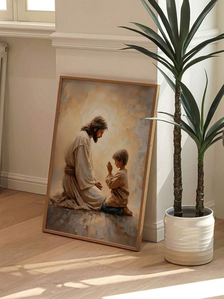 1pc Christian Art - Jesus And Children Praying Wall Art - Religious Bible Painting Art, Jesus And Girl Education Poster - Christian Home Wall Decor - Unframed - Suitable For Religious Homes And Churches - Perfect Gift For Christians And Religious People - Multicolor - View 1
