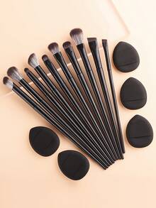 ronshadow Bộ 10 cọ trang điểm chuyên nghiệp + 5 bông mút trang điểm, bao gồm cọ phấn phủ, cọ má hồng, cọ tạo khối vát cạnh, cọ nền phẳng, cọ phấn mắt, cọ tán màu, cọ kẻ lông mày vát cạnh, bộ cọ và bông mút trang điểm lông mềm không rụng lông, lý tưởng cho người mới bắt đầu. - màu đen - Xem 1