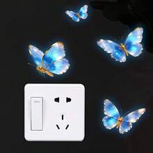 1pc Luxury Blue & Gold Butterfly Glow-In-The-Dark Wall Sticker, Self-Adhesive Removable Room Decor - Multicolor - View 7