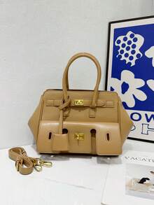 Fashionable Black Motorcycle Handbag, Large-Capacity Daily Bag, Multi-Purpose Shoulder Crossbody Bag - Burgundy (with Gold Hardware) - View 9