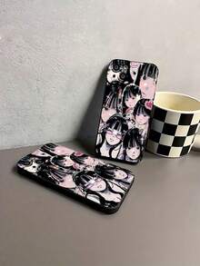 Collage brillante de chica anime rosa y negrofunda de teléfono Fundas compatibles con ,Apple,VIVO,OPPO,,, y Honor.Fabricadas en silicona TPU,ofrecen protección contra golpes y caídas.regalos para mamá - Negro - Ver 6