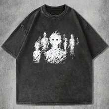 Mens Clothes;Summer TopsIllustration Theme Printed Loose Round Neck Fashion  Washed Short SleeveCotton Washed Short-Sleeved T-Shirt Valentine's Day Gift178summer OutfitsMen Plus Size Sports Tees & Tanks GSFP - màu đen - Xem 5