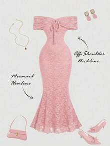 xheSHEIN MOD Elegante vestido de fiesta de cola de sirena en color burdeos con textura y hombros descubiertosxhe - Rosa 2 - Ver 2