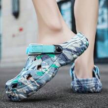 Men's Breathable Non-Slip EVA Clogs, Fashionable Streetwear Style Patchwork Wooden Sandals With Adjustable Straps, Suitable For Spring, Summer And Autumn Casual Outdoor Activities - Gray Blue - View 11