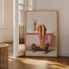 1pc Frameless Modern Bathroom Wall Art Printable Pink Bathtub Martini Glass Digital Print Girl Home Spa Cocktail Decor Poster Aesthetic Apartment Dorm Back To School Funky Posters Dorm Essentials - Frameless - View 4